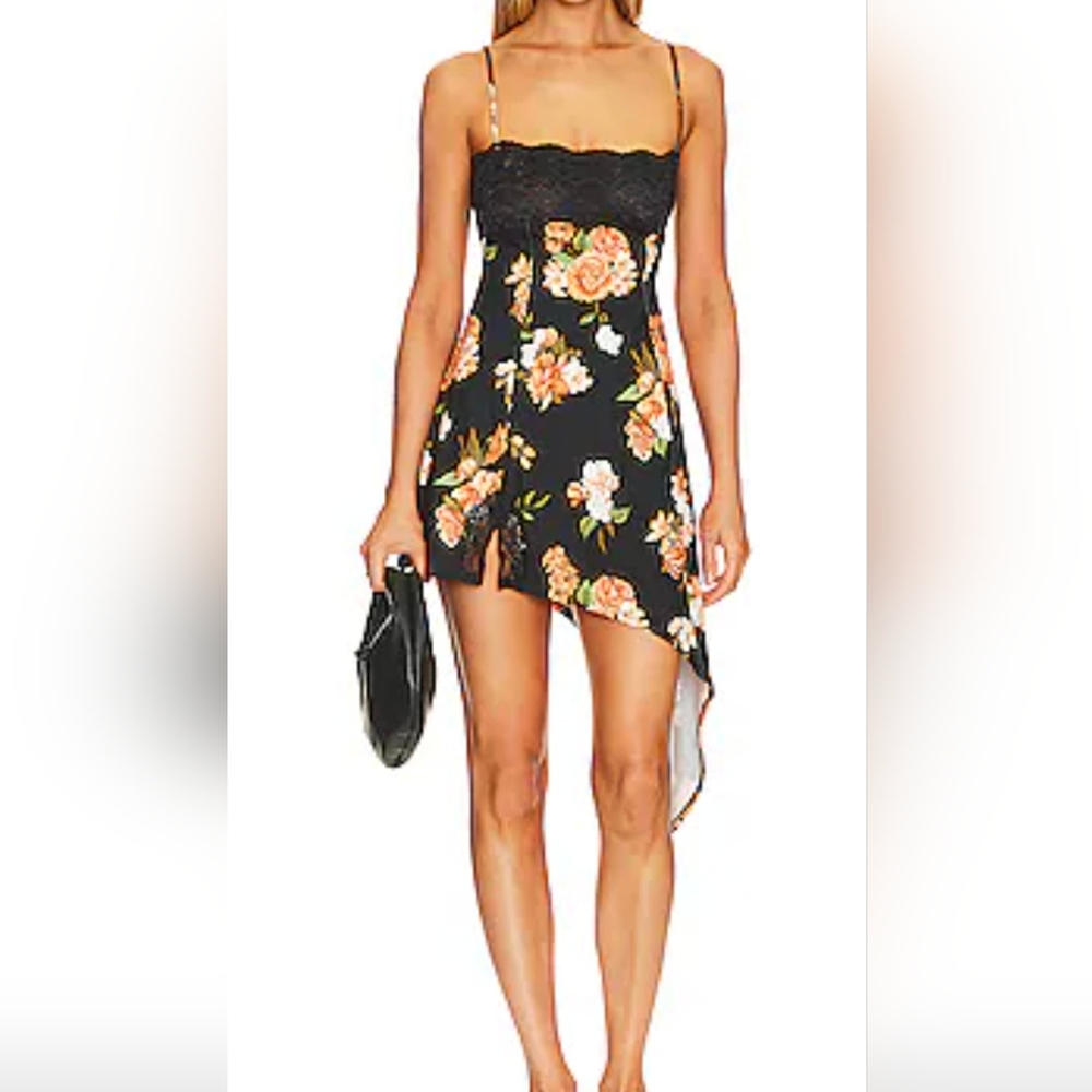 WeWoreWhat Black Floral Asymmetrical Dress NWOT
